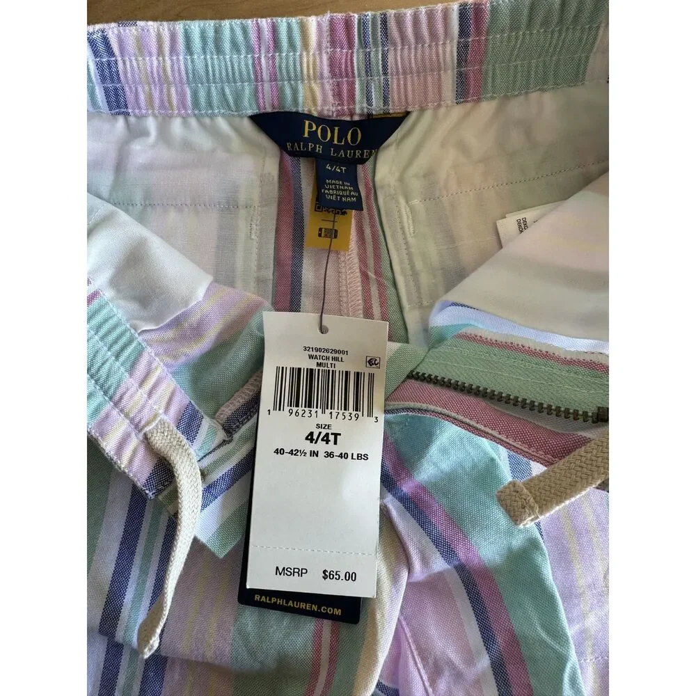 NWT Polo Ralph Lauren Boys 4T Pastel Stripe Cotton Prep Shorts Watch Hill Multi